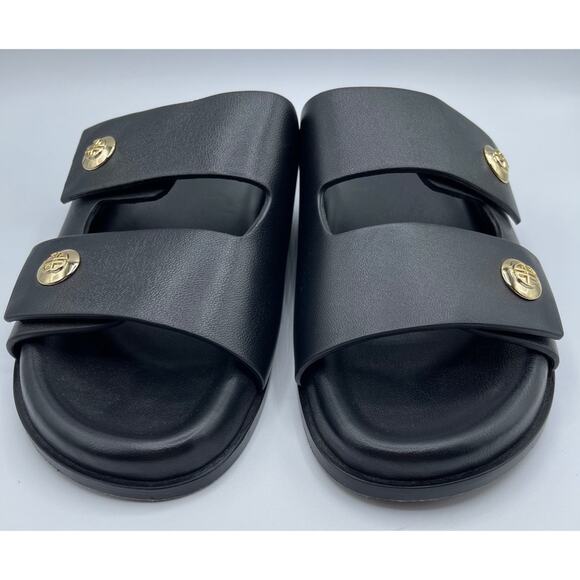 Anine Bing Ella Black Leather Slides with Gold Detail Size 6 - Picture 7 of 13